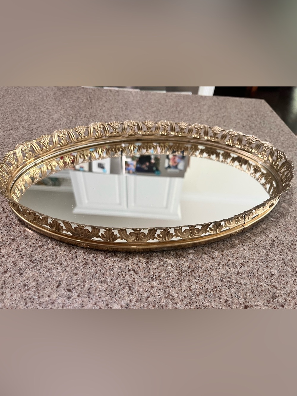 Vintage Ornate Gold Decorative Oval Vanity Mirror Tray Hollywood Regency Style